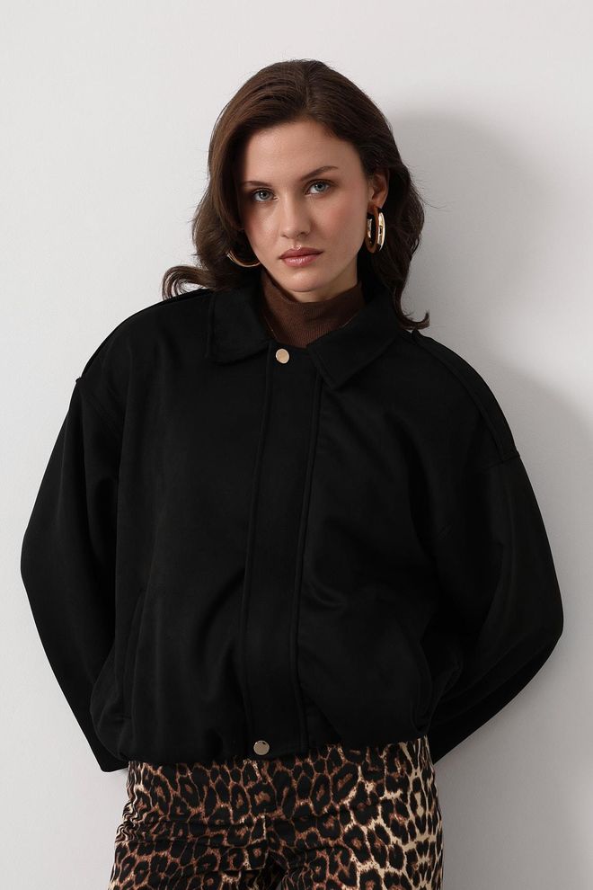 Reyon Black Oversized Fit Overshirt Jacket Wholesale Clothing 1