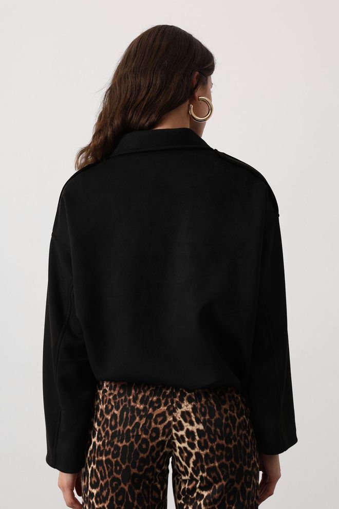 Reyon Black Oversized Fit Overshirt Jacket Wholesale Clothing Formal
