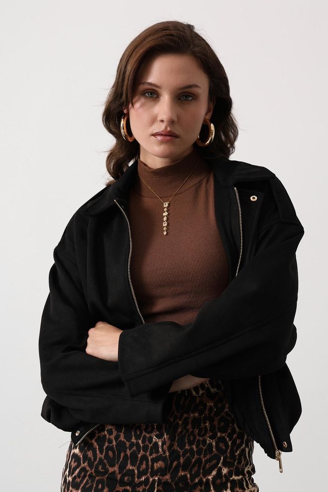 Reyon Black Oversized Fit Overshirt Jacket Wholesale Clothing Fall