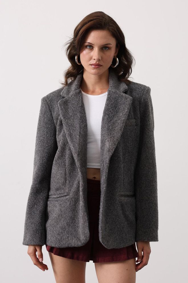 Reyon Grau Einreihiger Blazer Jacke Großhandelskleidung Lässig