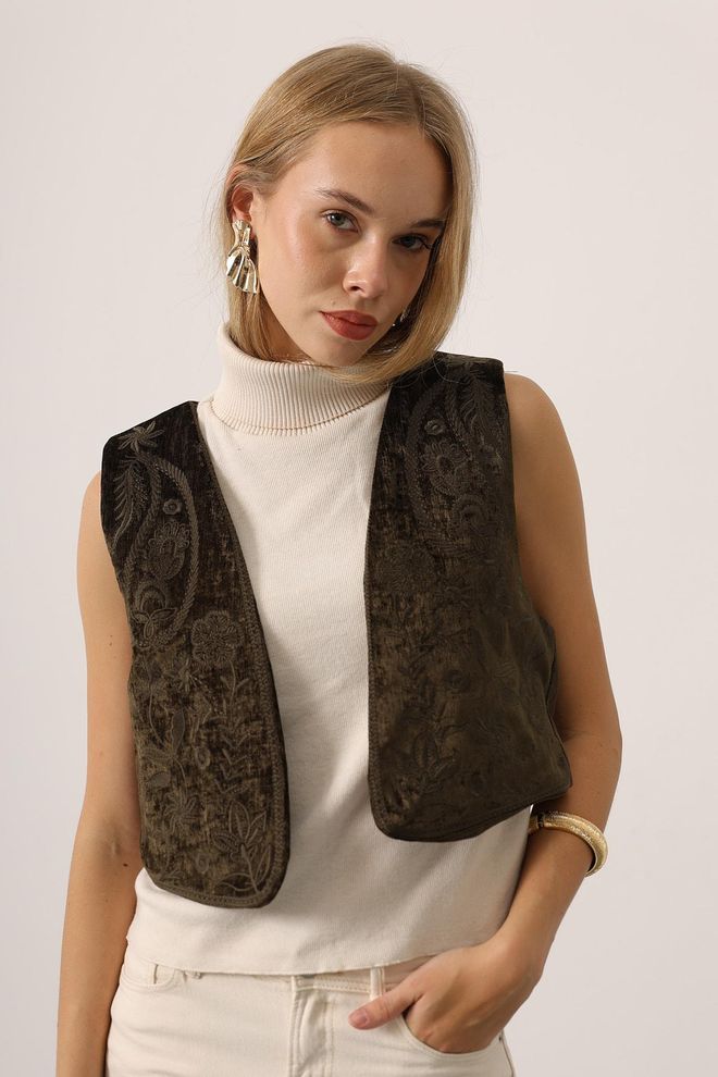 Reyon Veste Brun Ethnique Élégant Ancien Boho Rétro Vêtements en gros Boho