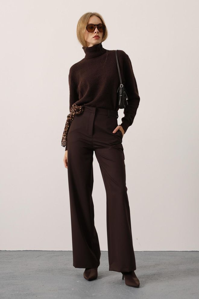 Reyon Pantaloni Marrone Eleganti Formali Bootcut Abbigliamento all'ingrosso Formale