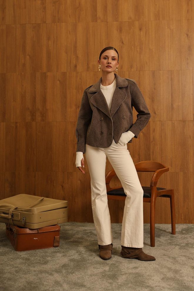 Reyon Giacca Blazer Doppiopetto Marrone Abbigliamento all'ingrosso 5