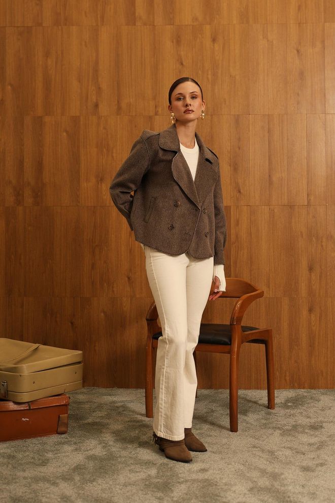 Reyon Giacca Blazer Doppiopetto Marrone Abbigliamento all'ingrosso Lavoro