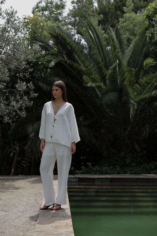 Reyon جلس أبيض أنيق كاجوال بوهيمي ملابس بالجملة محتشم