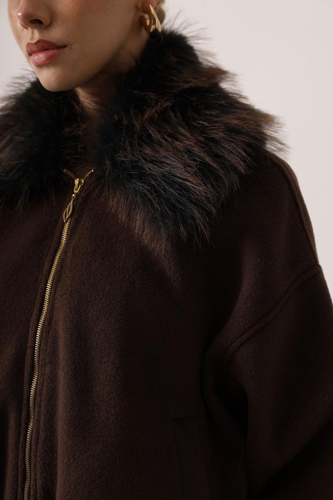 Reyon Jaqueta Bomber Castanha Com Colar Entalhado Roupas por atacado 5