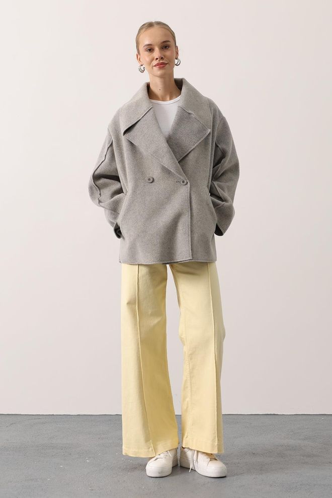 Reyon Grau Zweireihig Blazer Jacke Großhandelskleidung Lässig