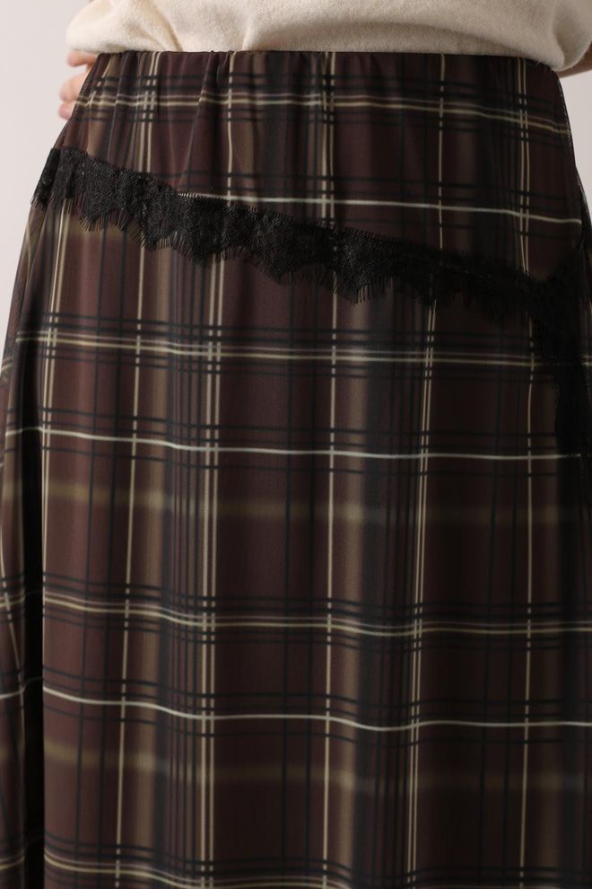 Reyon Brauner Kariert Asymmetrischer Midi Rock Großhandelskleidung Jahrgang