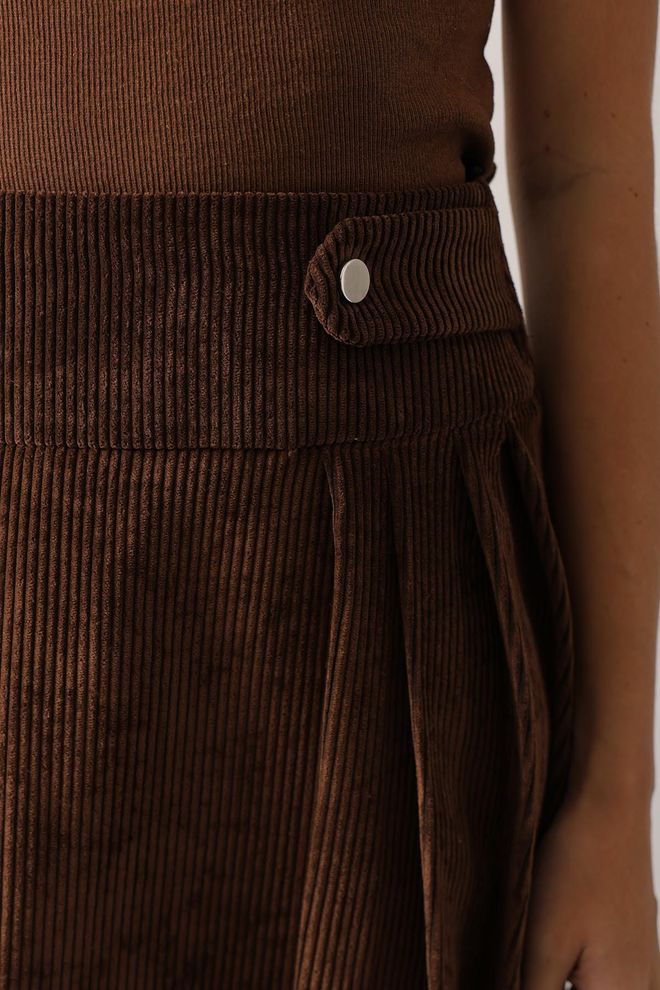 Reyon Brauner Plissierter Minirock Mit Pattentaschen Großhandelskleidung 5