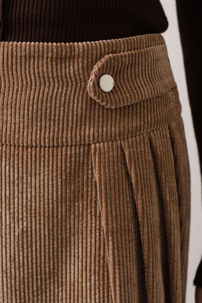 Reyon Gonna Plissettata Mini Marrone Vita Alta Per L'autunno Abbigliamento all'ingrosso 5