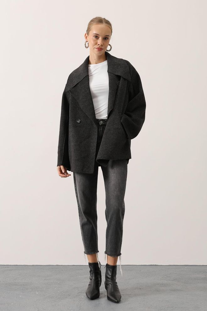 Reyon Schwarze Zweireihige Jacke Großhandelskleidung Lässig