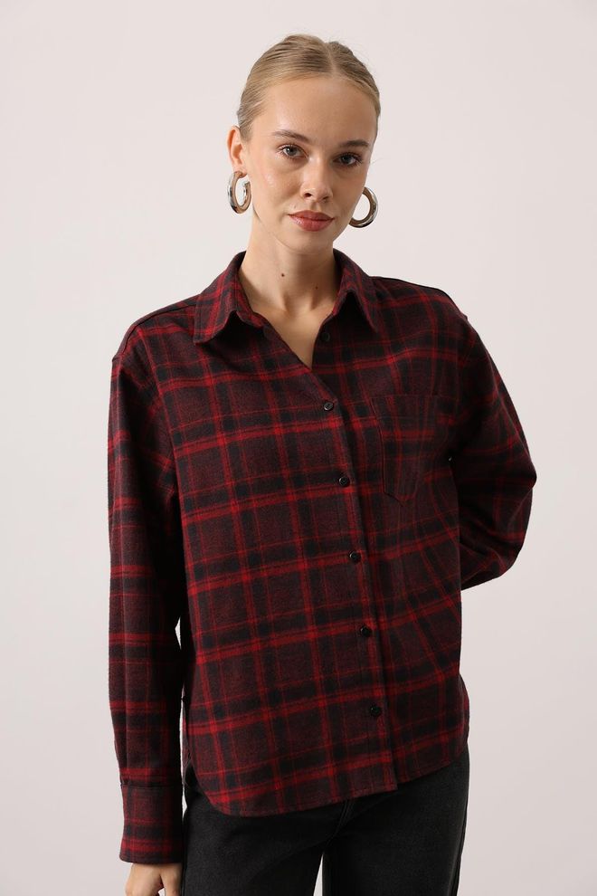 Reyon Camicia Streetwear Casual Nera A Quadri Abbigliamento all'ingrosso Casuale