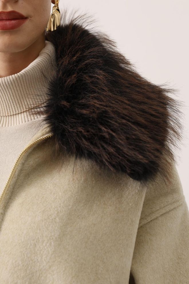 Reyon Jaqueta Bomber Bege Com Colar Entalhado Roupas por atacado 5