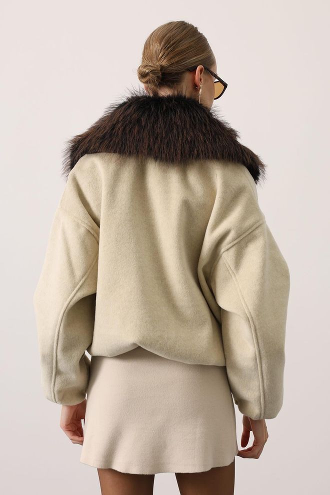 Reyon Jaqueta Bomber Bege Com Colar Entalhado Roupas por atacado Natal