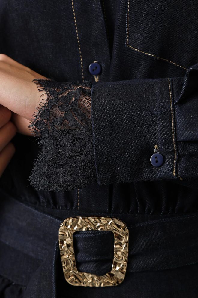 Reyon Czarna Elegancka Mini Sukienka Koszulowa Z Długimi Prostymi Rękawami Hurtowa sprzedaż odzieży Western