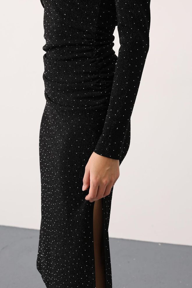 Reyon Siyah Resmi Zarif Işıltılı Seksi Bodycon Elbise Toptan Giyim Sonbahar