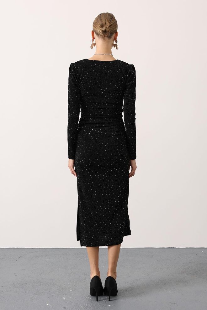 Reyon Siyah Resmi Zarif Işıltılı Seksi Bodycon Elbise Toptan Giyim Işıltılı