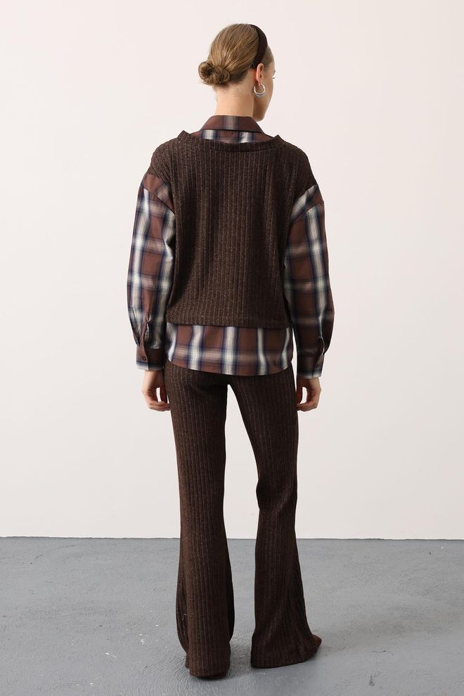 Reyon جلس بني أنيق منقوش بتصميم عتيق ملابس بالجملة 5