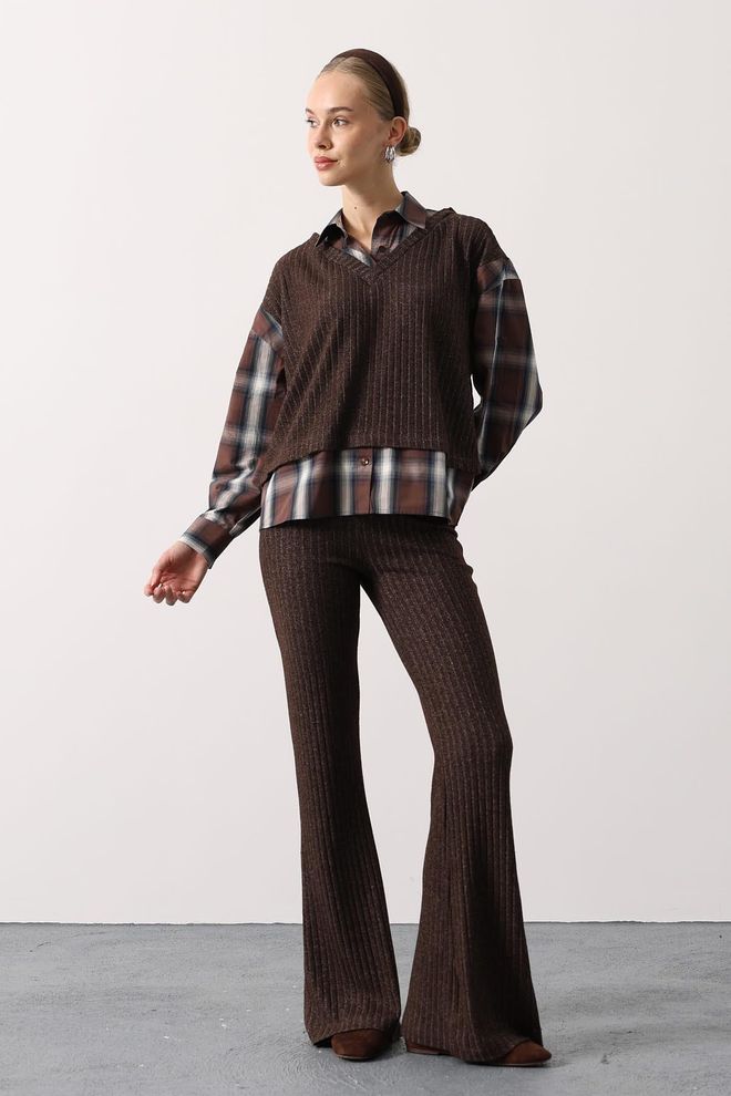 Reyon جلس بني أنيق منقوش بتصميم عتيق ملابس بالجملة 1