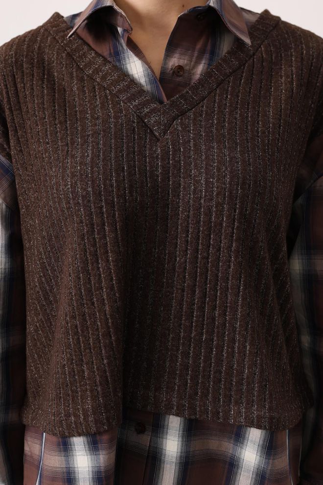 Reyon جلس بني أنيق منقوش بتصميم عتيق ملابس بالجملة كلاسيكي