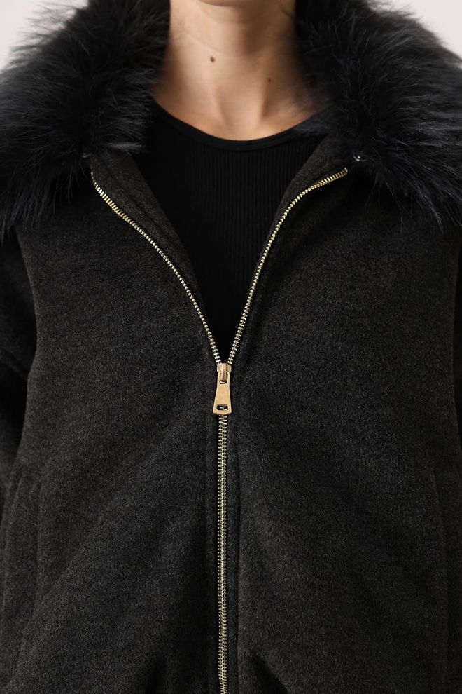 Reyon Jaqueta Bomber Preta Com Colar Entalhado Roupas por atacado Vintage