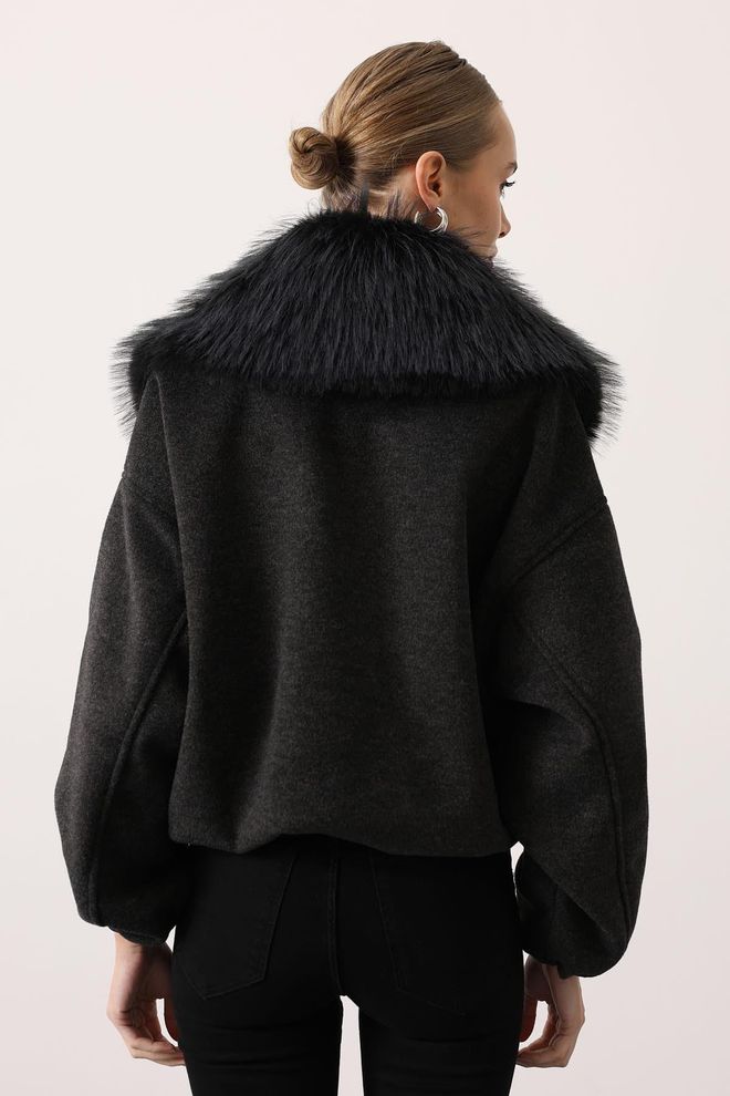 Reyon Jaqueta Bomber Preta Com Colar Entalhado Roupas por atacado 5