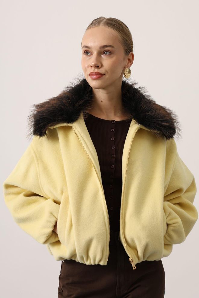 Reyon Jaqueta Bomber Amarela Com Colar Entalhado Roupas por atacado 1