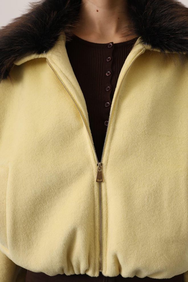 Reyon Jaqueta Bomber Amarela Com Colar Entalhado Roupas por atacado Vintage