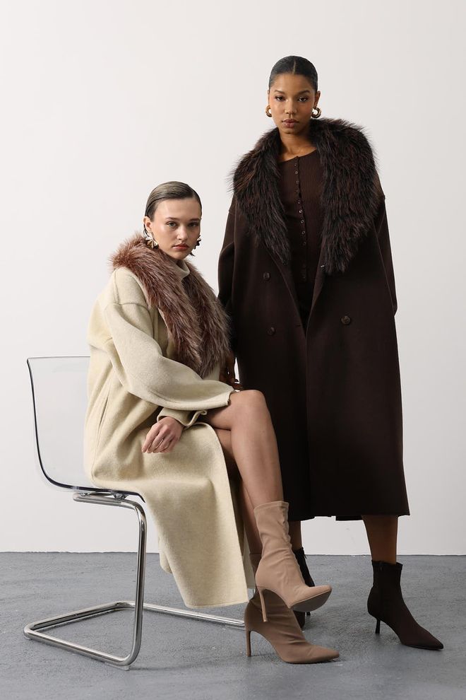 Reyon Abrigo Marrón Elegante Doble Abotonado Oversize Ropa al por mayor Casual