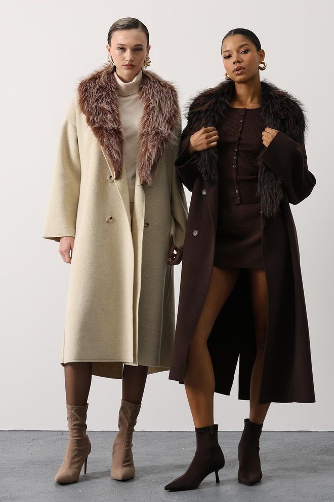 Reyon Casaco Castanho Elegante Oversized De Dois Botões Roupas por atacado Trabalho