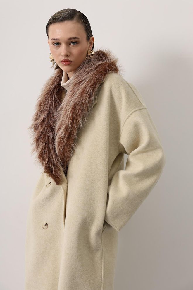 Reyon Casaco Castanho Elegante Oversized De Dois Botões Roupas por atacado Inverno