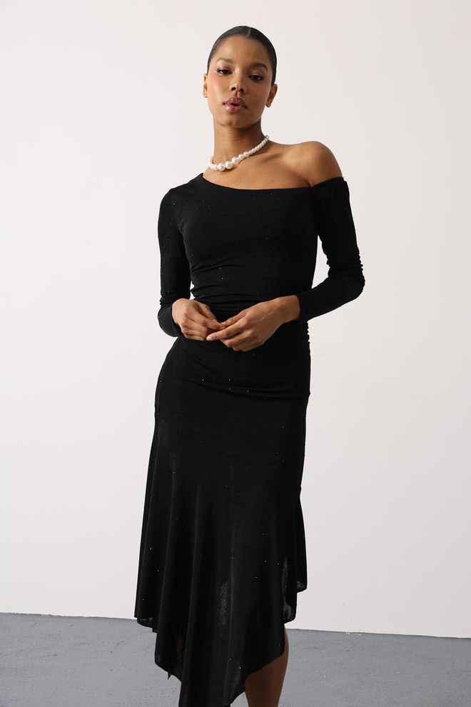 Reyon Zwarte Bodycon Jurk Met Off Shoulder Hals Groothandel Kleding Cocktail