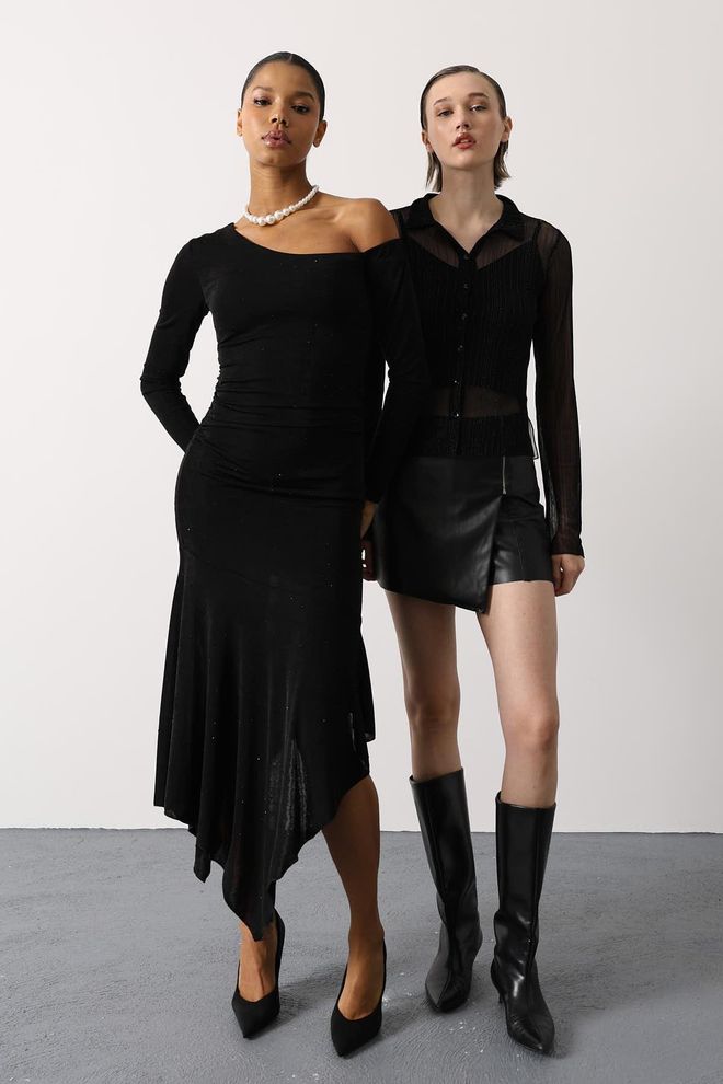 Reyon Zwarte Bodycon Jurk Met Off Shoulder Hals Groothandel Kleding Lente