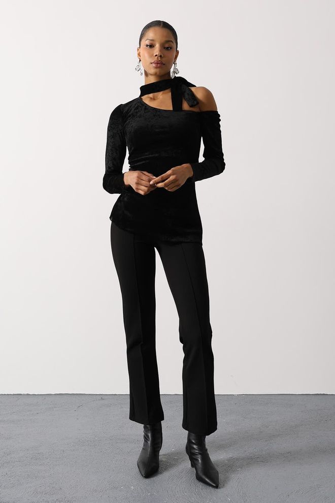 Reyon Black Slim Fit One Shoulder Neck Blouse Wholesale Clothing 1