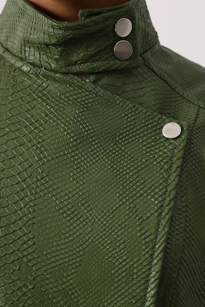 Reyon Green Bomber Jacket With Animal Print And High Collar Wholesale Clothing Spring