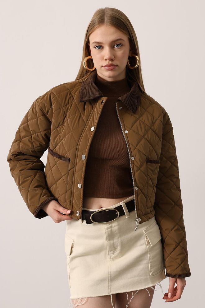 Reyon Brown Casual Quilted Overshirt Jacket Wholesale Clothing Casual