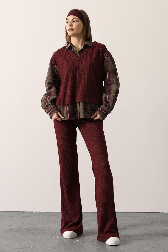 Reyon Claret Red Set Elegant Vintage Casual Wear Wholesale Clothing Casual