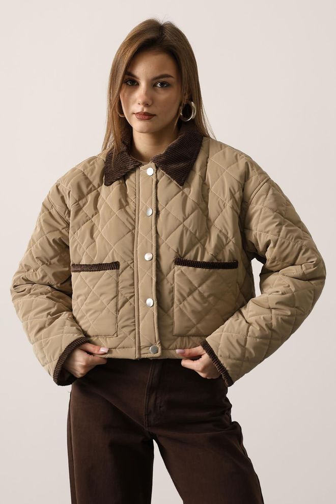 Reyon Beige Oversized Fit Quilted Overshirt Jacket Wholesale Clothing Casual