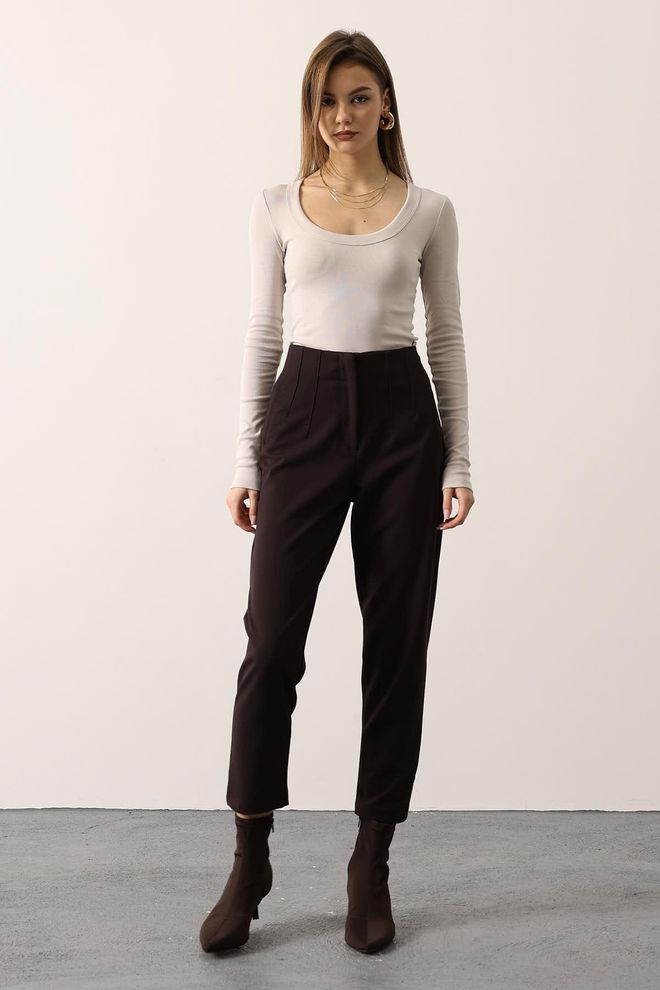 Reyon Black Elegant Tapered Pants Wholesale Clothing Casual