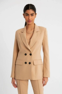 A wholesale clothing model wears 9751 - Jacket - Light Camel, Turkish wholesale Jacket of Robin