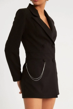 A wholesale clothing model wears 9825 - Jacket - Black, Turkish wholesale Jacket of Robin