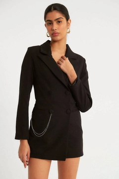 Bir model, Robin toptan giyim markasının 9825 - Jacket - Black toptan Ceket ürününü sergiliyor.