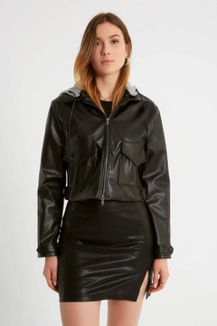 Hurtowa modelka nosi 1545 - Black Grey Coat, turecka hurtownia Płaszcz firmy Robin
