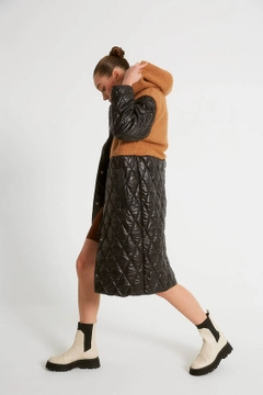 Hurtowa modelka nosi 1543 - Black Camel Coat, turecka hurtownia Płaszcz firmy Robin