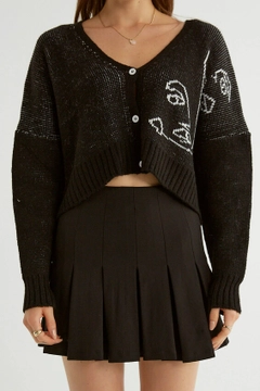 Hurtowa modelka nosi 1739 - Black Cardigan, turecka hurtownia Sweter rozpinany firmy Robin