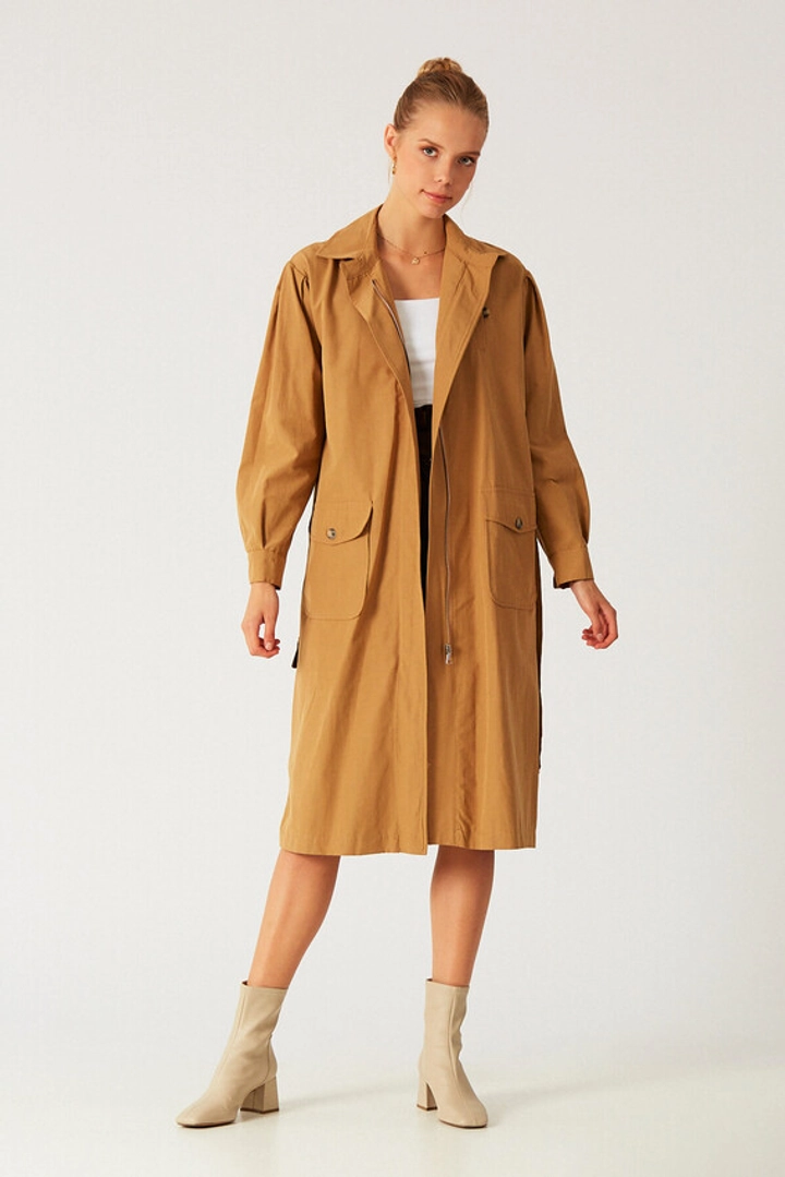 A wholesale clothing model wears 3266 - Camel Topcoat, Turkish wholesale Coat of Robin
