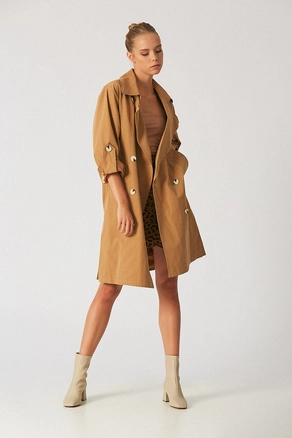 A model wears 3261 - Camel Topcoat, wholesale Overcoat of Robin to display at Lonca