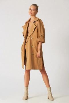 A wholesale clothing model wears 3261 - Camel Topcoat, Turkish wholesale Coat of Robin