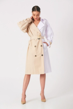 A model wears 3302 - Stone Trenchcoat, wholesale Trenchcoat of Robin to display at Lonca