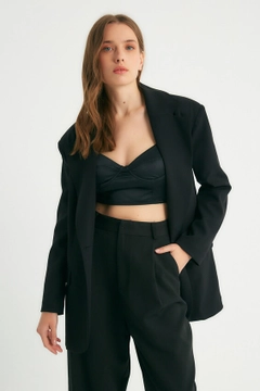 A wholesale clothing model wears 3336 - Black Jacket, Turkish wholesale Jacket of Robin